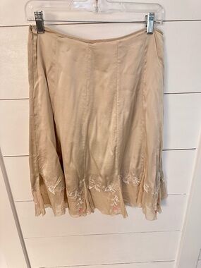 GIANI BINI 4 Tan 100% Silk bottom ruffle midi side zip skirt Vintage Y2K